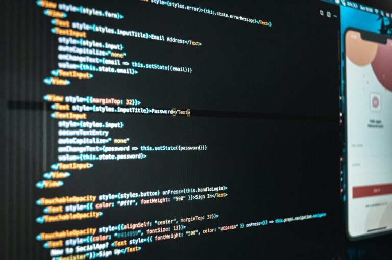 Detailed close-up view of programming code on a computer screen, showcasing a web application interface.